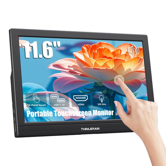 Thinlerain 11.6 Inch Portable Monitor Touchscreen, 10-Point Touch Screen Monitor Travel Screen with Kickstand & Speaker, HDMI USB C External Display for Laptop, PC, Phone