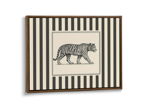 Framed Tiger Wall Art Vintage Wild Tiger Canvas Poster Black and Beige Big Cat Painting Retro jungle Wildlife Animal Prints Minimalist Artwork Wall Decor for Living Room Bedroom Office Ready to Hang