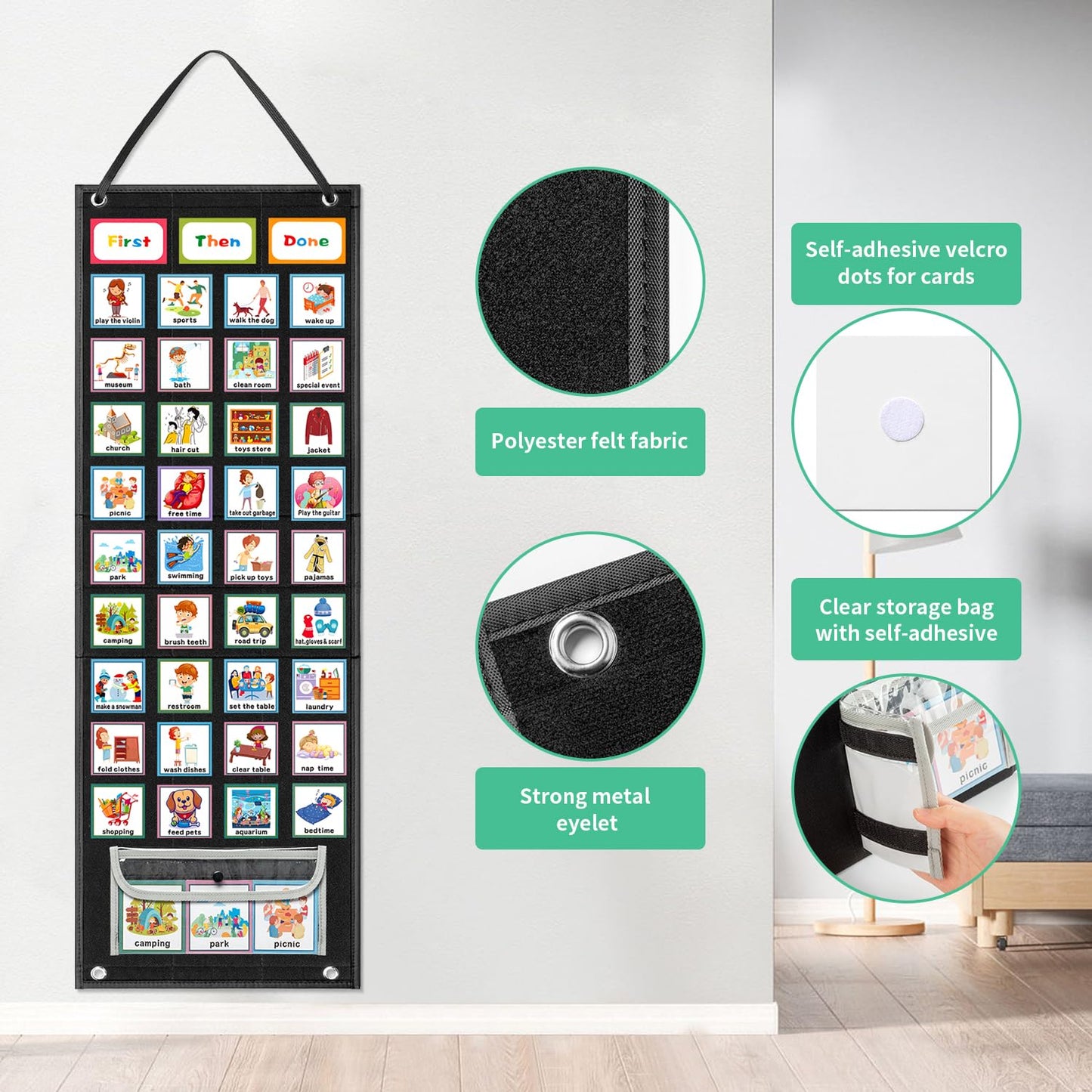 REGELETO X-Large Visual Schedule Chart for Students Chore with 92 Pieces Behavior Cards, Visual Behavioral Routine Chart for Students, Daily Schedule Board Learning Planners for Home School (X-Large)