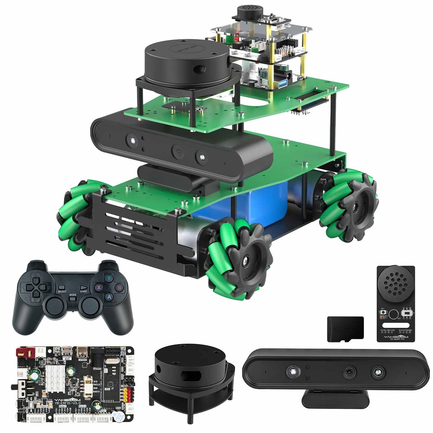 Yahboom AI Adults Robotic Kit ROS2 Python Programmable Robot AI Voice Module, Ubuntu AI Vision Mapping Navigation 360°Movement（Adv Ver-Without Pi 5）