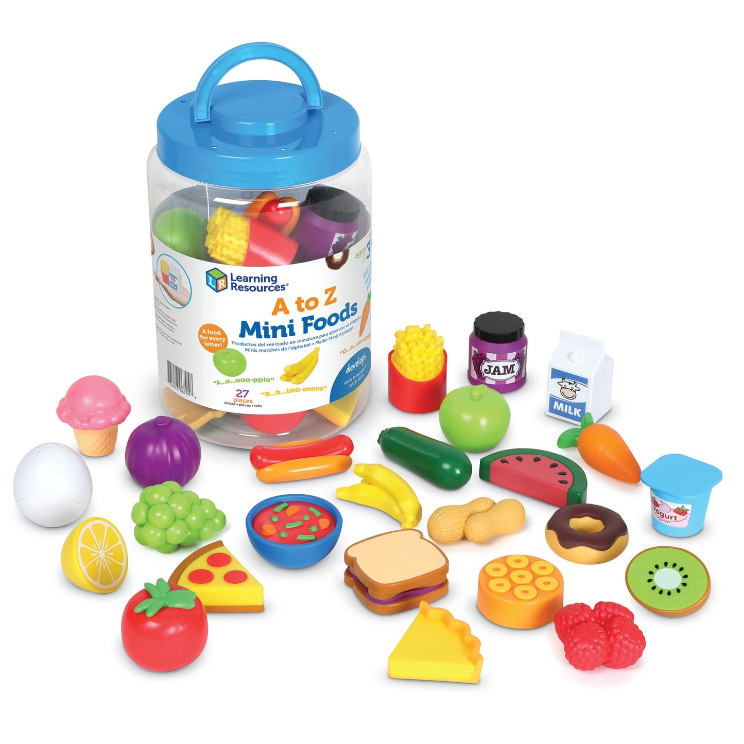 Learning Resources A to Z Mini Foods, Pretend Play Kitchen Accessories for Kids, Toddler Montessori, Fine Motor Skills, Gifts for Kids