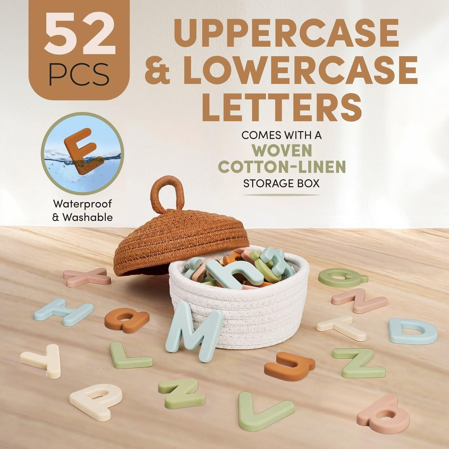 JoyCat Silicone Alphabet Magnetic Letters, 52-Piece Uppercase & Lowercase ABC Fridge Magnets for Toddlers & Kids, Preschool Learning Refrigerator Toy Set, Birthday Gifts for Boys Girls (Muted Color)