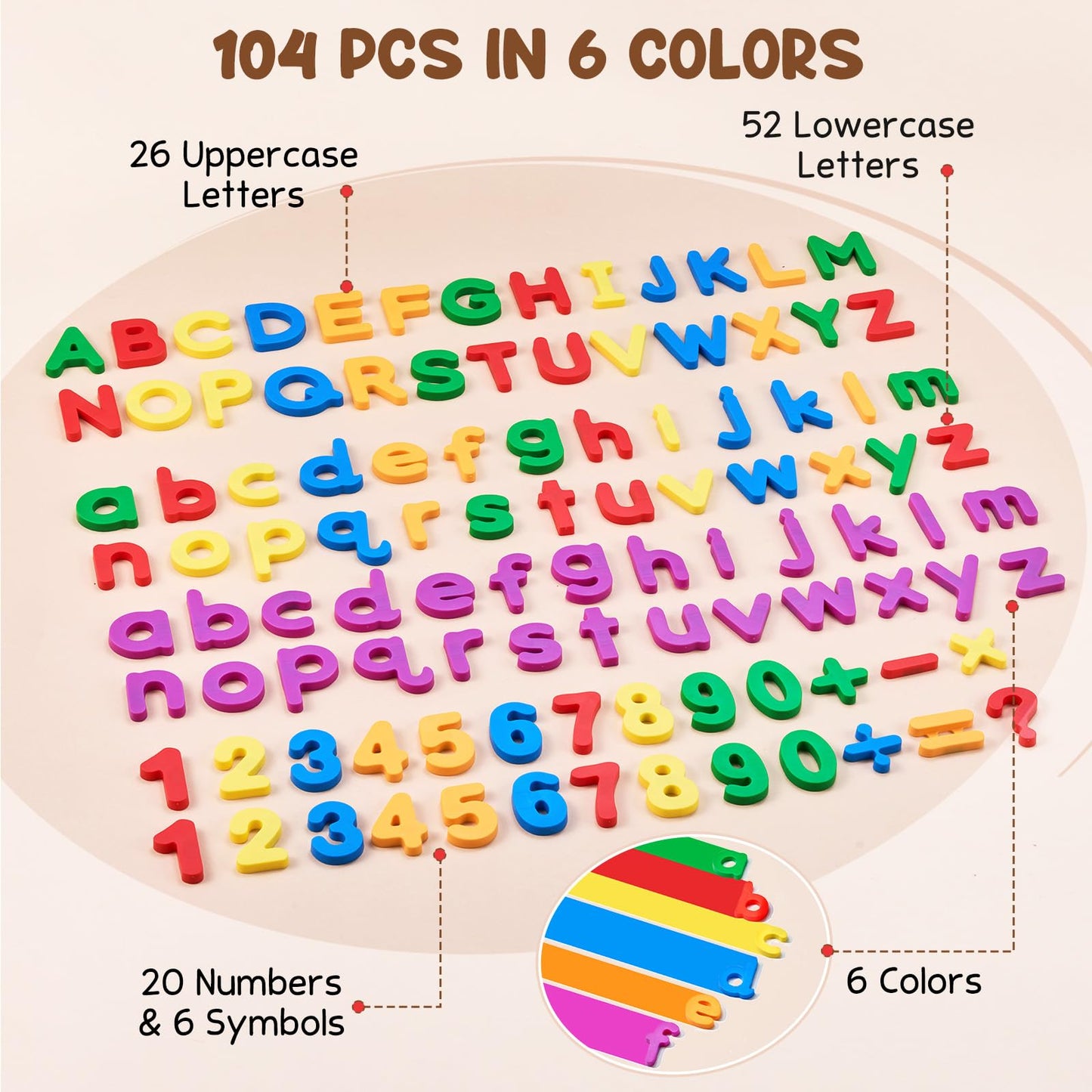 JoyCat 104 Pieces Magnetic Letters Numbers Alphabet Fridge Magnets ABC 123 Preschool Educational Learning Plastic Colorful Toy Set Uppercase Lowercase Math Symbols for Toddlers Kids 3+