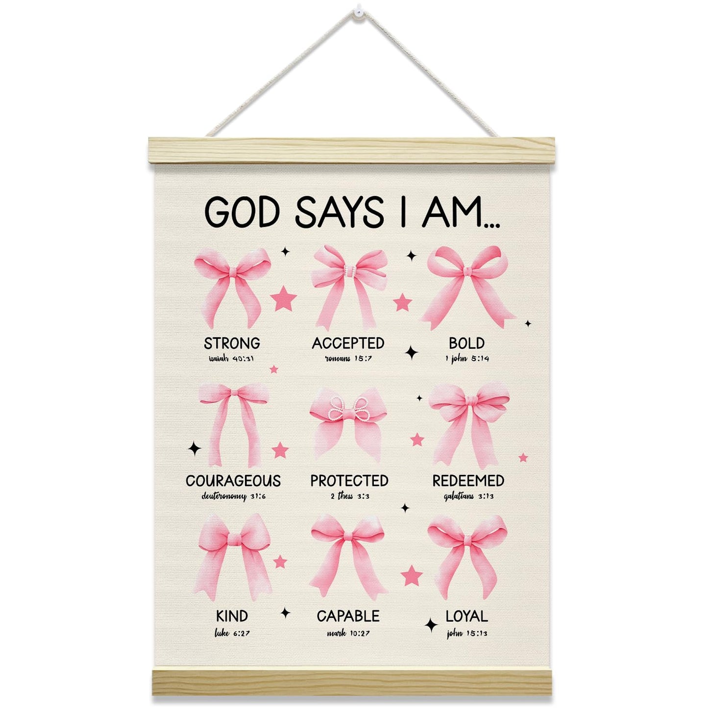 Christian Poster Hanger Frame-God Says I Am, Pink Bow Coquette Posters Canvas Wall Art for Women Girls Dorm Bedroom Decor, 12x16 Inches -027