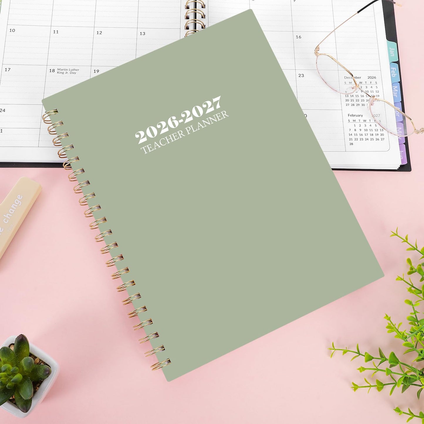 SKYDUE Teacher Planner 2026-2027 Academic Year, 8.5" x 11" Lesson Plan Book, July 2026-June 2027, 162 Pages, Monthly Tabs, Stickers, Weekly Lesson Planning, Student Tracking & Classroom Organization, Green