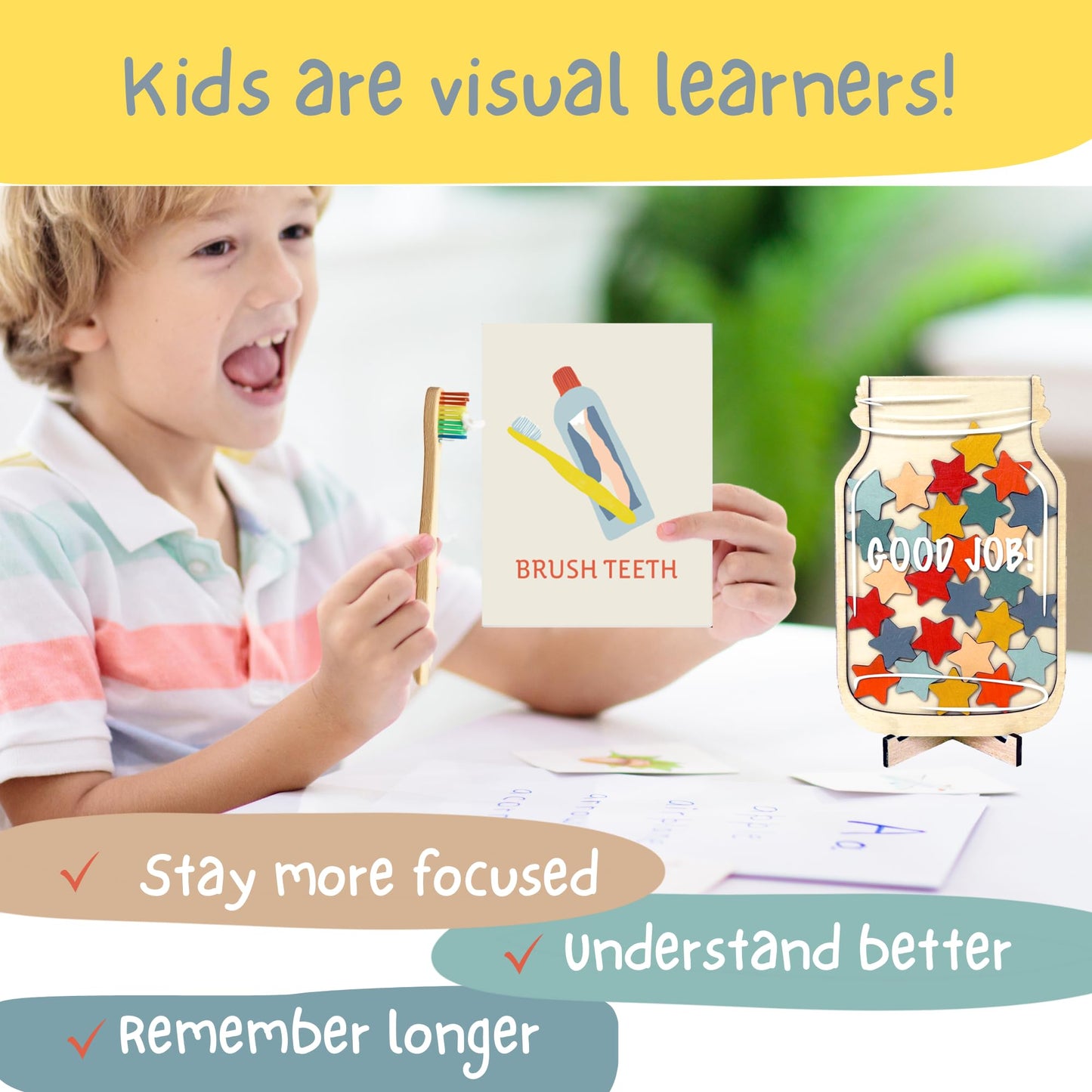 Magnetic Reward Jar System with Illustrated Flash Cards – Visual Chore Chart and Behavior Tracker for Daily Routines at Home or Classroom