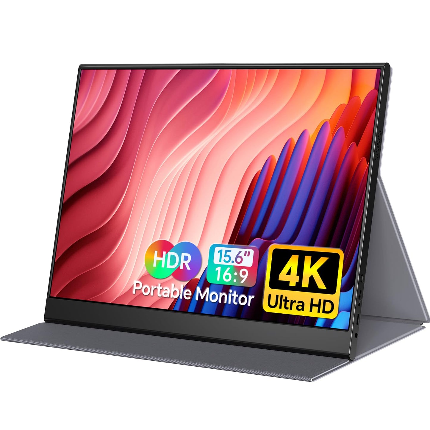Yxk Portable Monitor 15.6 Inch 4K 60Hz 100% sRGB Ultra-Slim Travel Monitor with Dual Speakers USB-C HDMI Second Screen for Laptop PC Mac Phone Xbox PS4/5 Switch, VESA Kickstand with Cover Stand