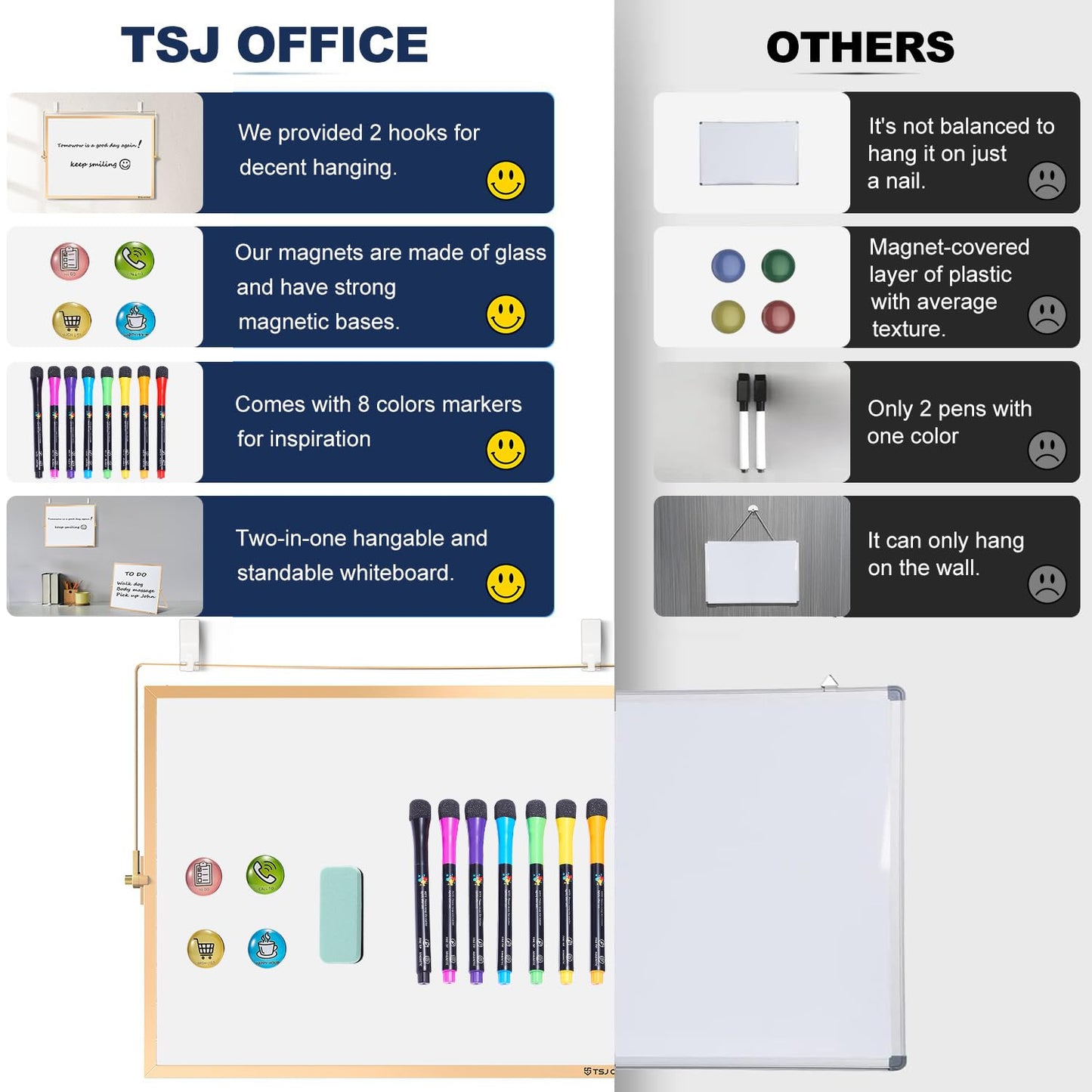 TSJ OFFICE Small White Board - 12 X 16 Inches Small Magnetic Dry Erase Board with Hooks for Wall, Desktop Whiteboard Stand 360 Degrees Revolving Double Sided for Office, Home, School, Gold