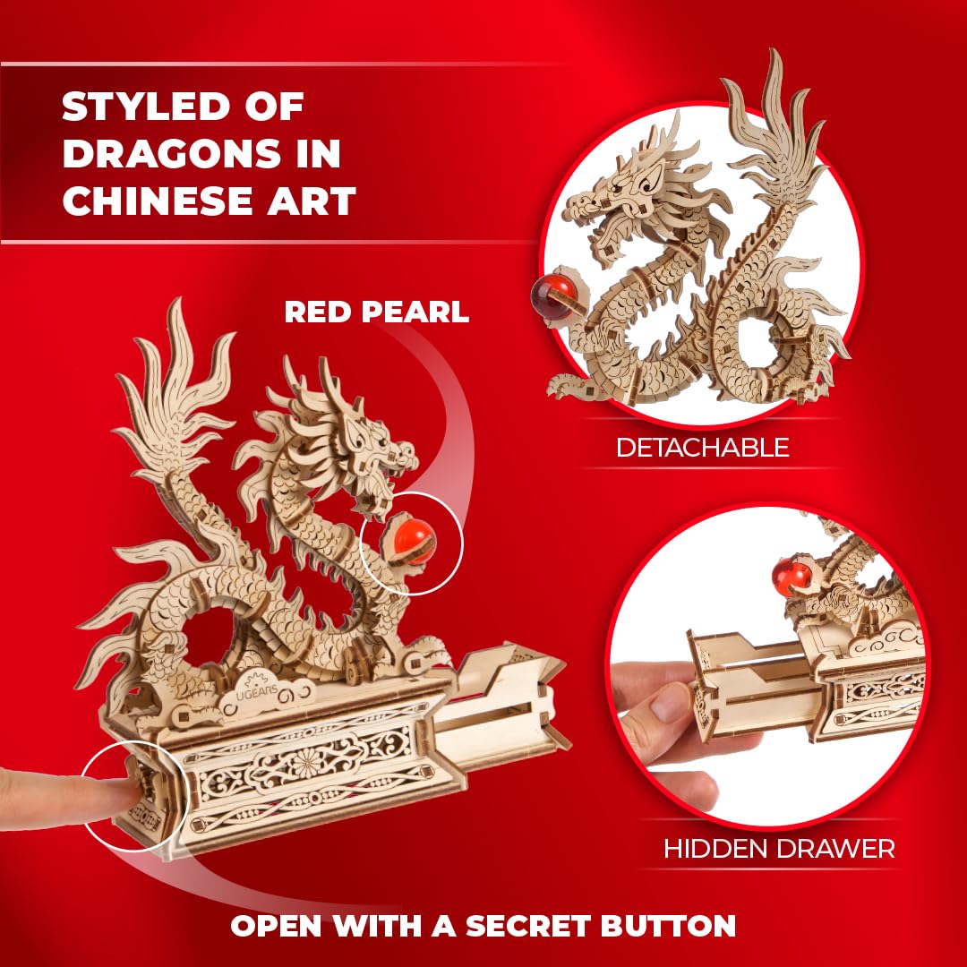 UGEARS Wood Dragon 3D Puzzle – 3D Wooden Puzzles for Adults, Wooden Models for Adults to Build, Mechanical Puzzle Box with Hidden Compartment, DIY Model Kit, Brain Teaser, Unique Chinese Dragon Gift