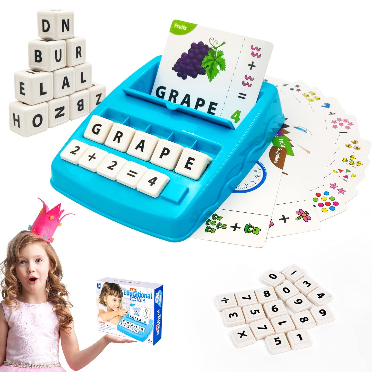Matching Letter Game for Kids, 2 in 1 Educational Toys Alphabet Spelling & Reading, Number & Color Recognition Learning Flash Cards Birthday Gifts for Preschool Kindergarten Boys & Girls (Light Blue)