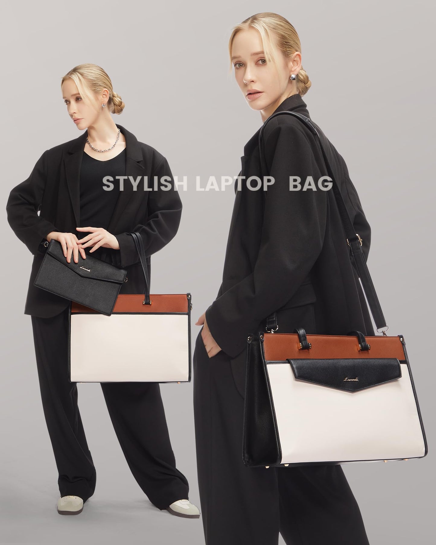 LOVEVOOK Laptop Bag for Women, 15.6'' Laptop Tote Purse 2-in-1 Professional Work Bag Business Briefcase with Clutch Purse, Waterproof Leather Computer Handbag for Teacher Office Travel