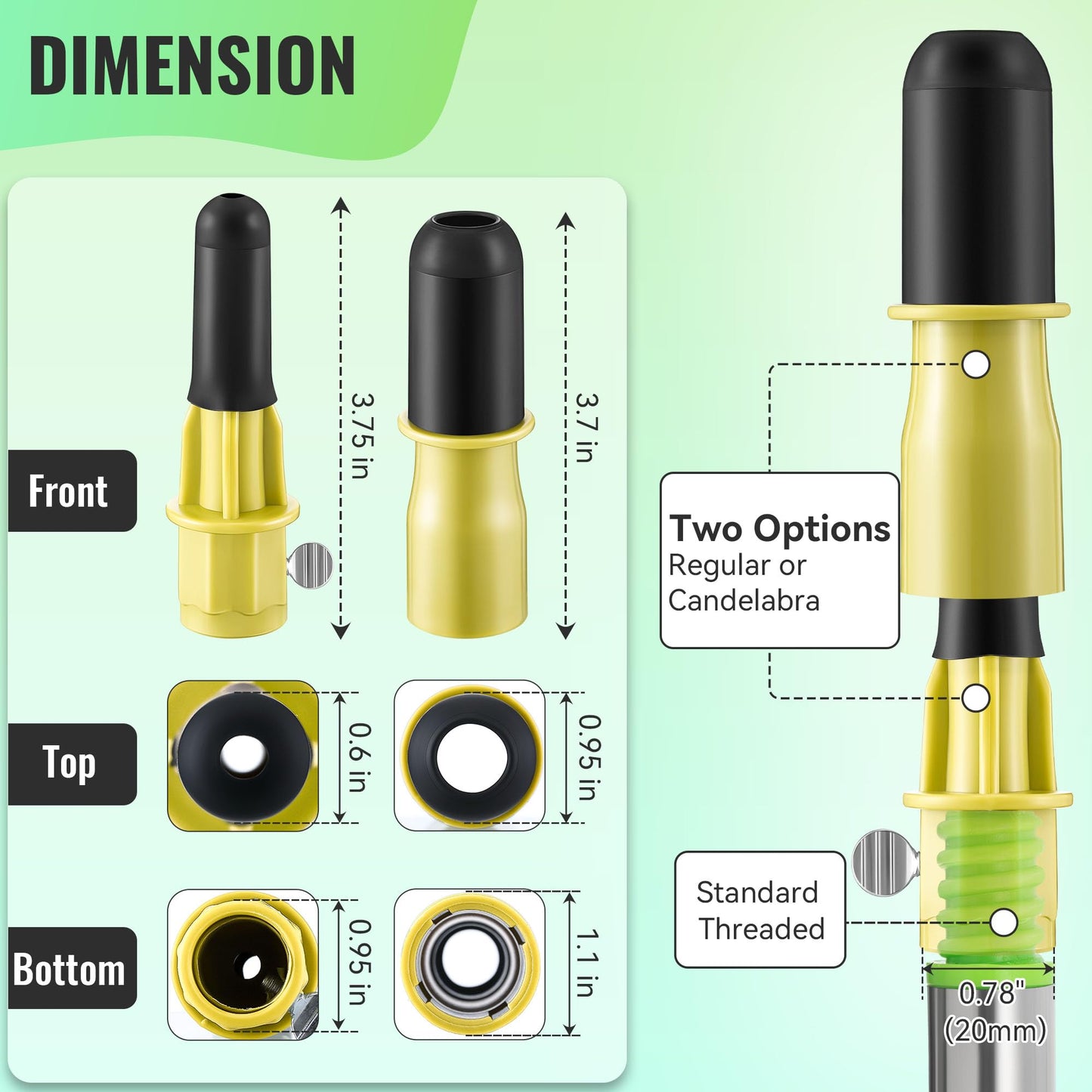 Dreyoo Light Bulb Changer Set with 3-12 ft Telescopic Pole, Suction Cup, Broken Bulb Tool, Yellow, Model DR-Dreyoo-1259