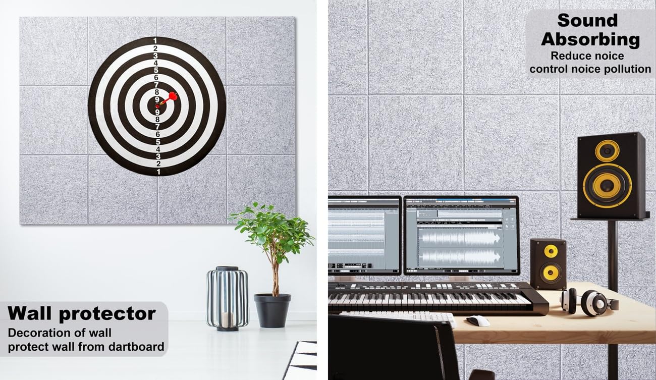 G Gamit Felt Wall Tiles Bulletin Board Large Cork Board Alternative 6 Pack 11.81”x11.81”x0.47” Felt Pin Board Tack Board with Safe Removable Adhesive Tabs for Home Office School 36x24 (Silver Grey)