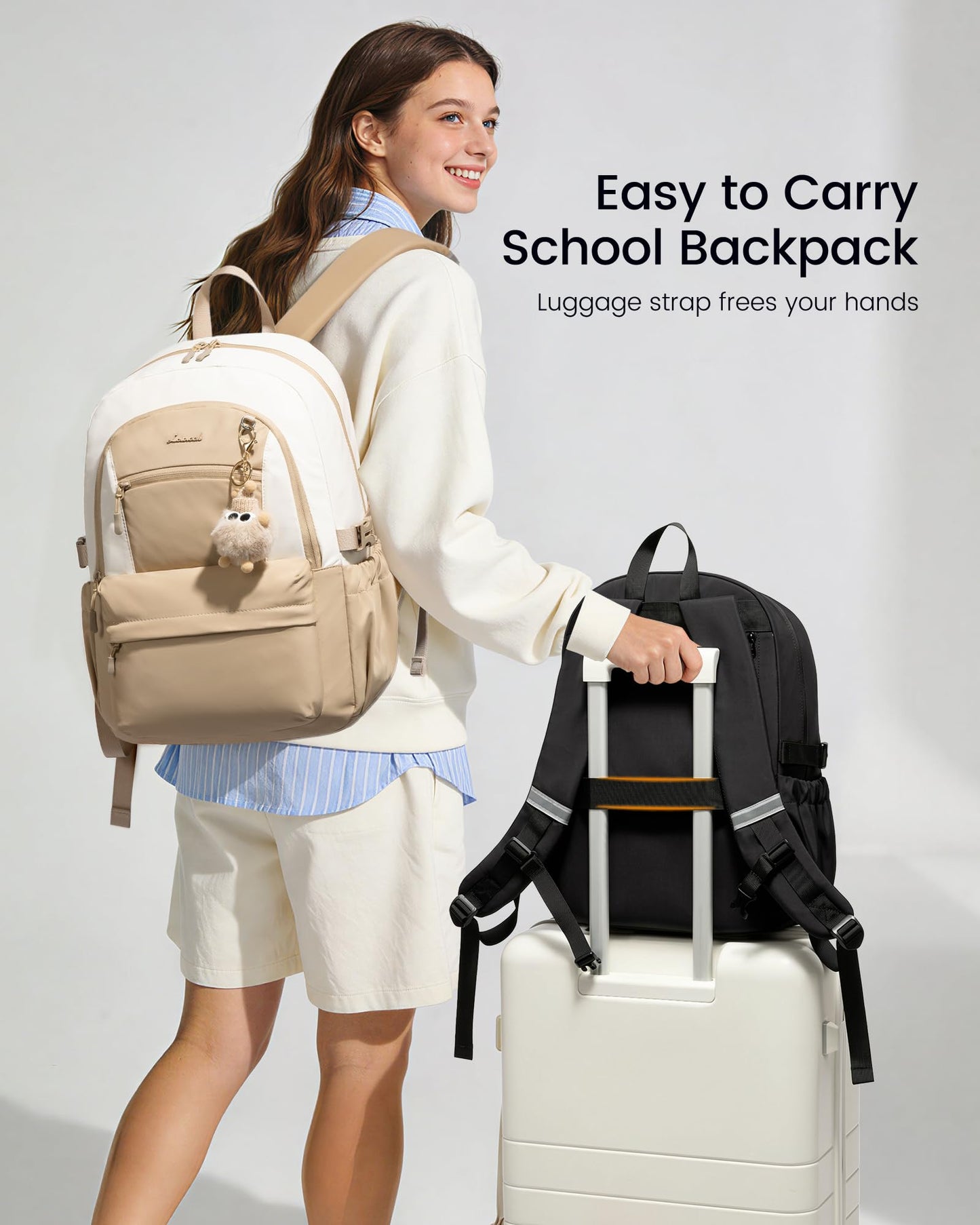 LOVEVOOK School Backpack for Teen Girls & Women, 35L Large Laptop Backpack with 40oz Water Bottle Pocket, Waterproof Cute College Bookbag, Student Backpack for Middle High School Travel Work Khaki