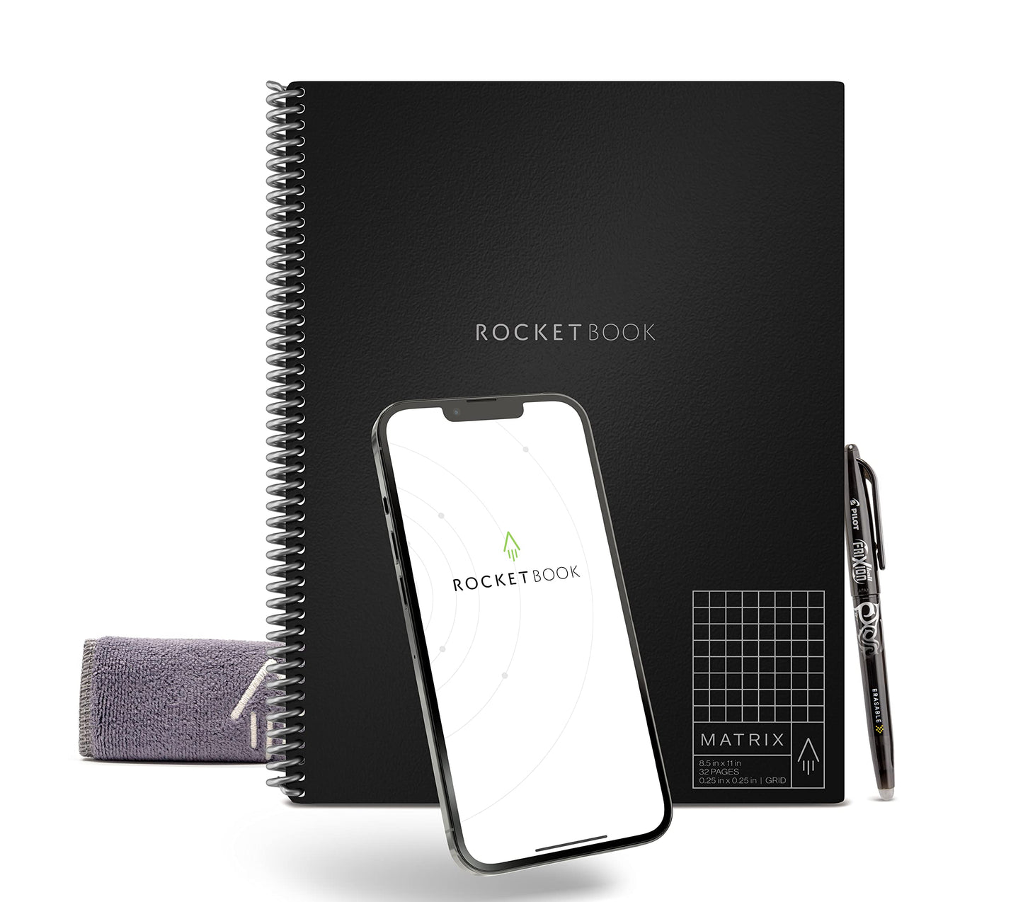 Rocketbook Matrix Smart Reusable Graph Paper Notebook, Digitally Connected, Isometric Notebook, Letter Size 8.5x11, Black