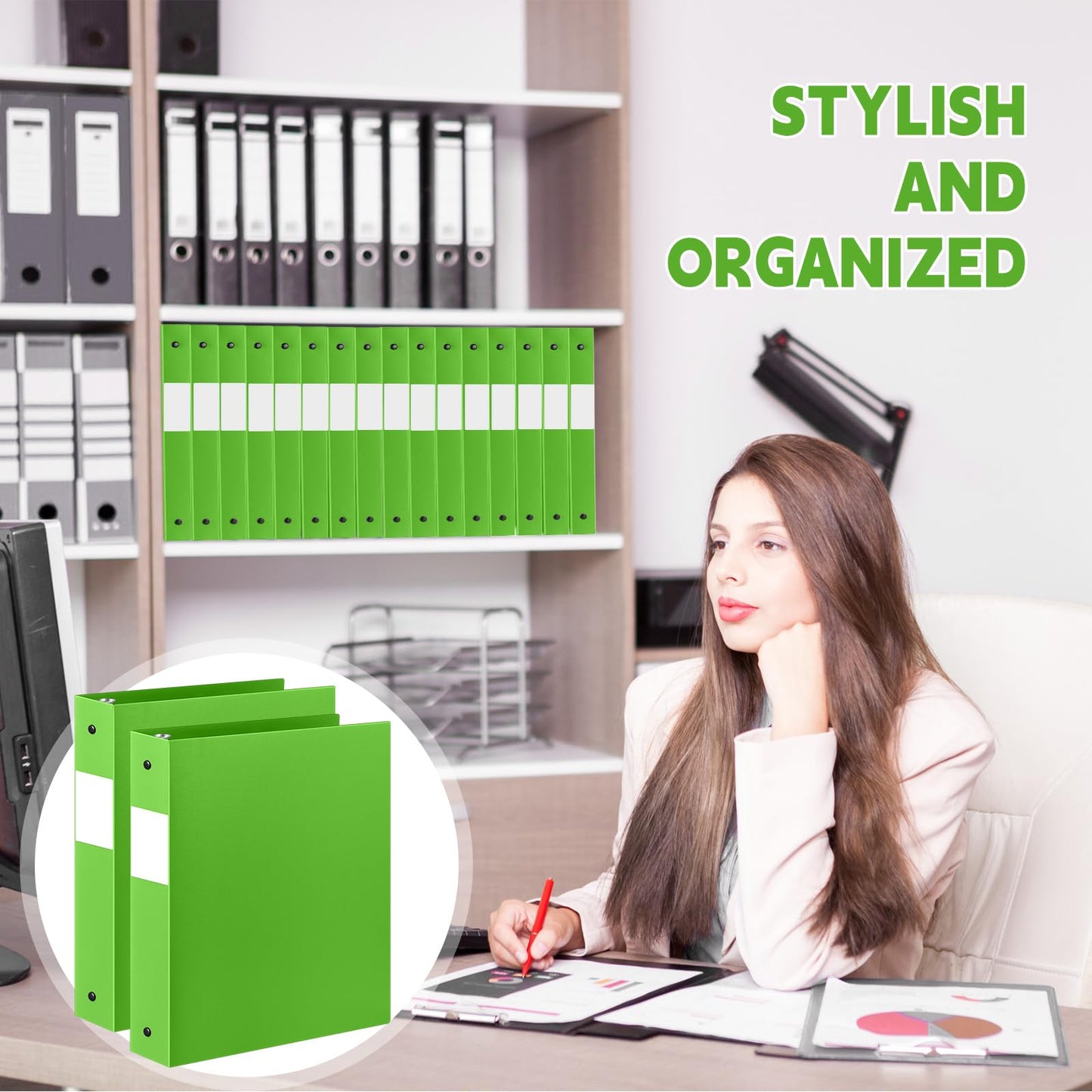 Henoyso 24 Pcs Tender Green 1.5" 3 Ring Plastic Binder Bulk, 1 1/2 Inch Soft Flexible Binders Round Rings, Fits Letter Size 8.5'' x 11'' Paper, Holds 350 Sheets, for School Office (1.5 Inch)