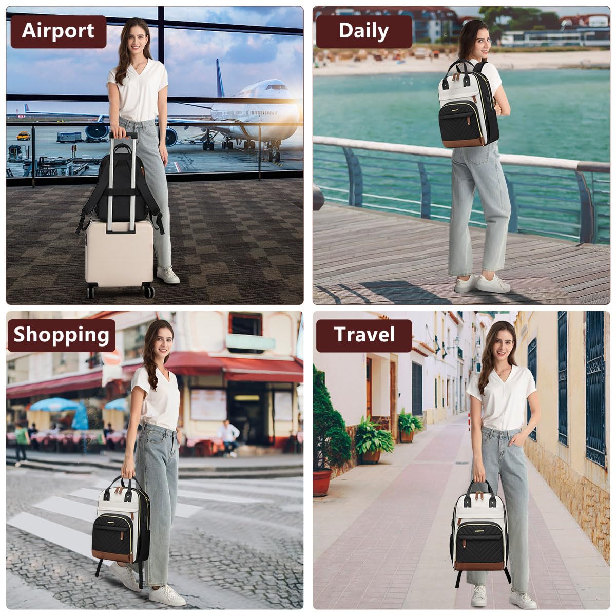 Laptop Backpack for Women Bag - 15.6 inch Work Travel Backpack with USB Charger College Bookbag Waterproof Business Computer Backpack Anti-theft Casual Backpacks for Nurse Teacher Beige Black Brown
