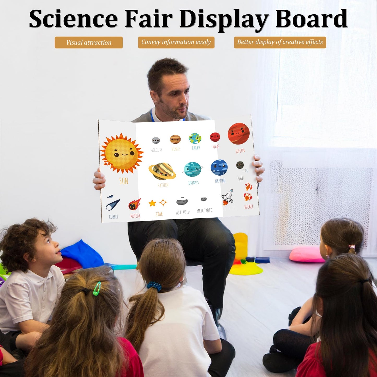 Ndsox 4 Pack 26" x 16" White Trifold Poster Board Medium Size Corrugated Tri Fold Project Poster Boards Science Fair Display Posterboards for Business Presentations, Event Displays, Art Exhibitions