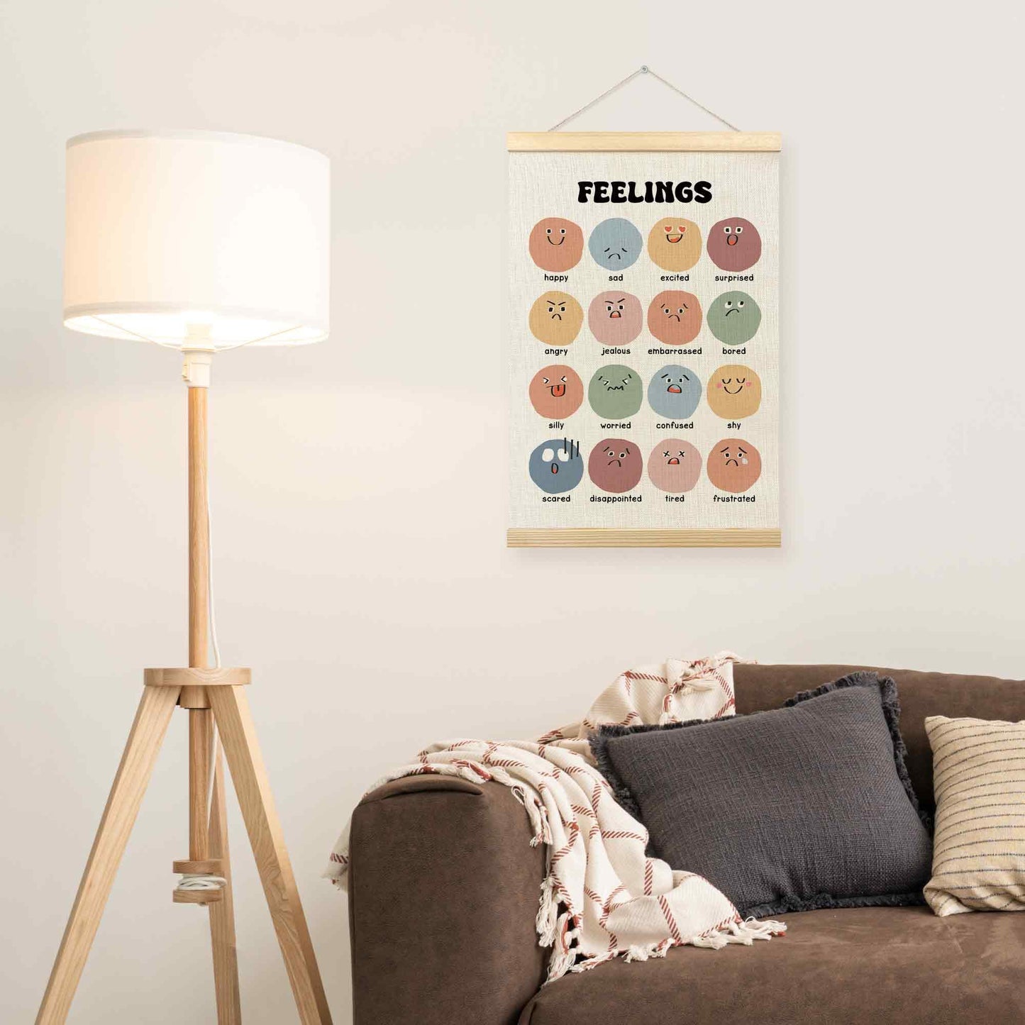 TLESKE Boho Classroom Feelings Emotions Chart Poster Hanger Frame for Toddlers Kids, Homeschool Hanging Wall Art Room Decor for Nursery Playroom, Preschool Prek Learning Educational Poster, 16x24