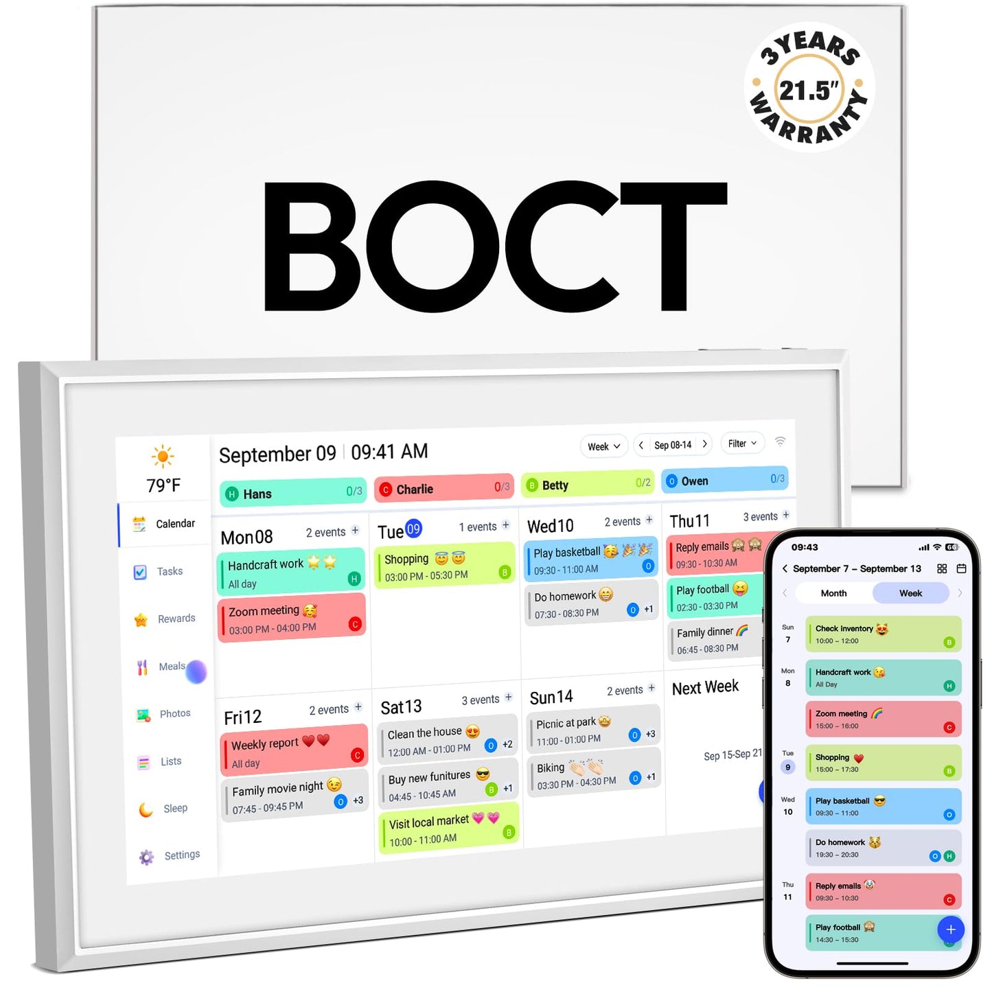 BOCT 21.5'' Digital Calendar Wall - 64GB Memory Touch Screen Chore Chart Smart Calendar, Digital Planner, Auto-Sync, APP Control, Interactive Family Schedules, Gift for Mother