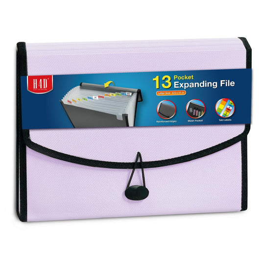 H4D 13-Pocket Accordion File Organizer with Mesh Pocket, Expanding File Folder with Tabs, Expandable Document Organizer for Home Office School, Letter Size, Pale Lilac