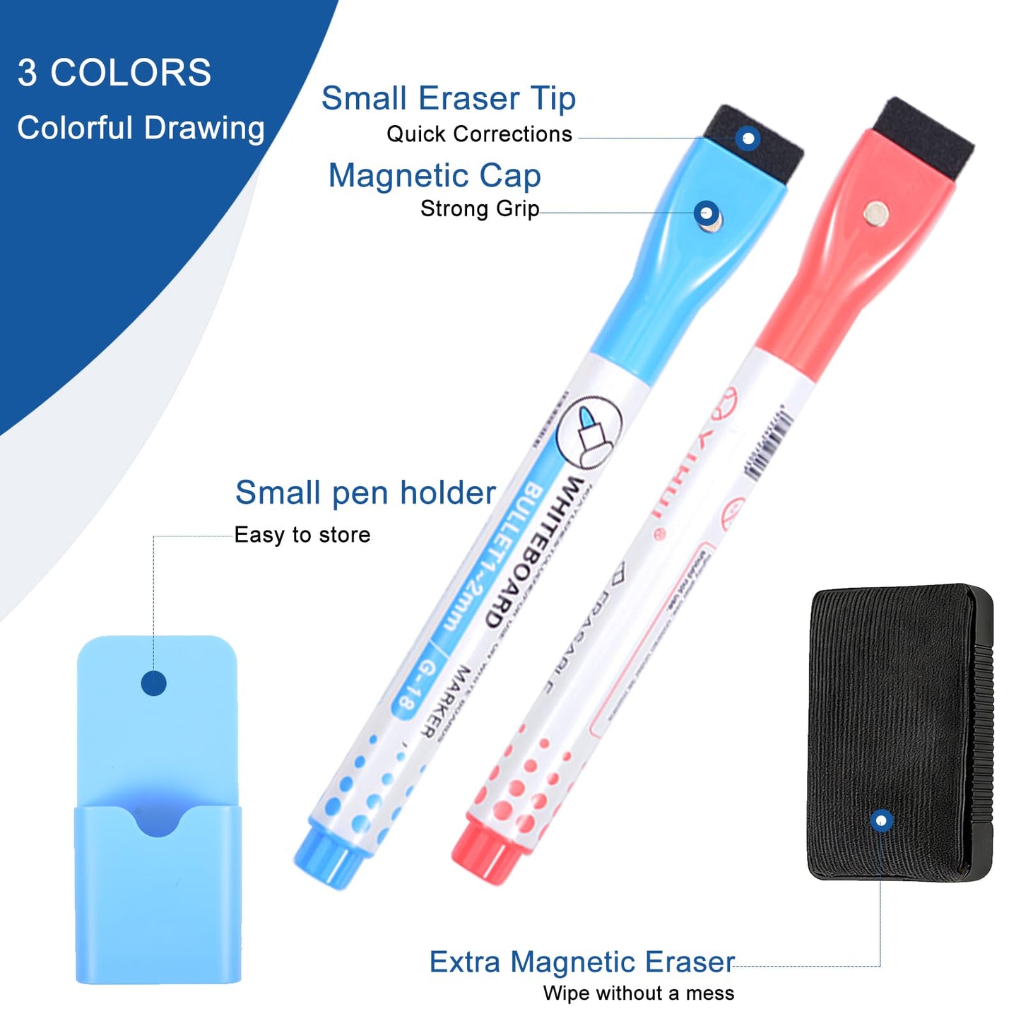 24x16 Inch Magnetic Refrigerator Whiteboard - Single Pack Flexible Dry Erase Memo Board with 6 Markers, Eraser & 1 Pen Holder, for Kitchen Office Home Notes Reminders Planning