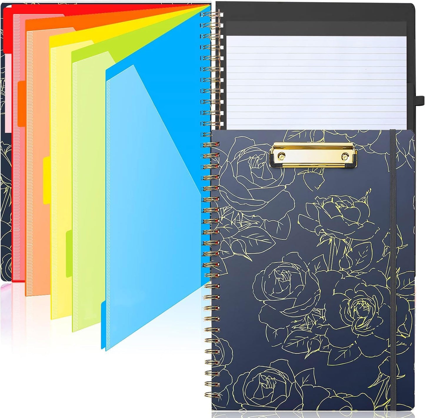 Sooez Clipboard with Refillable Notepad, Clipboard Folder with 10 Storage Pockets for Letter Size, Spiral Clipboards Notebook, Cute Portfolio for School Office Nursing