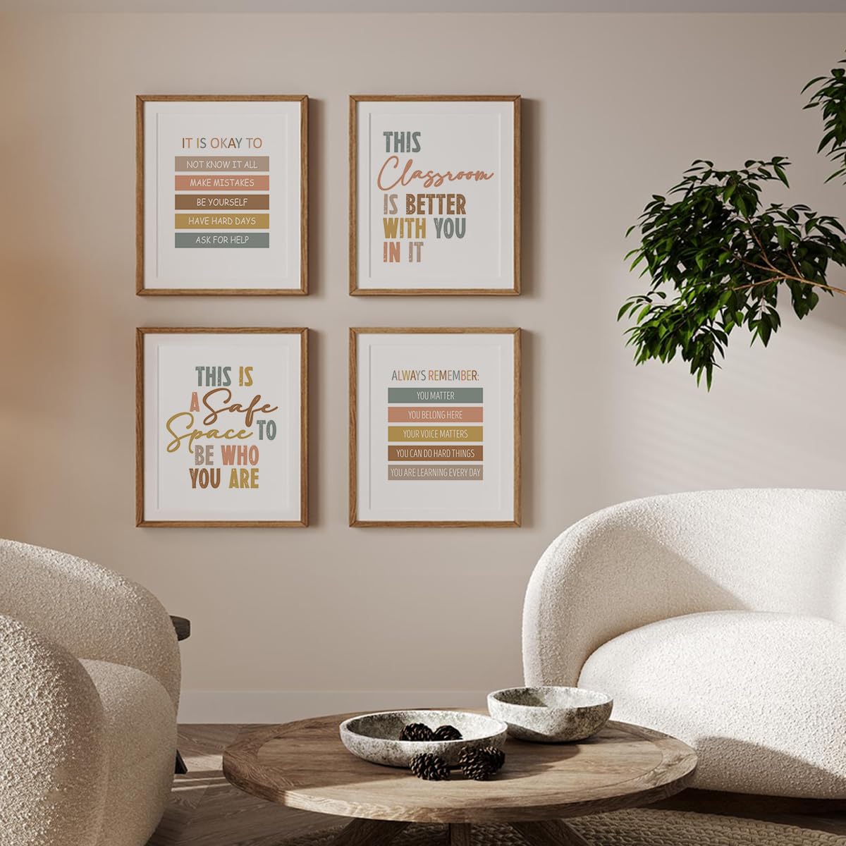 PLKMN Boho Classroom Wall Art Set of 4, Positive Motivational Posters, Rainbow Decor for Nursery, Kids Room, Play Area, 8x10 Inch, Unframed