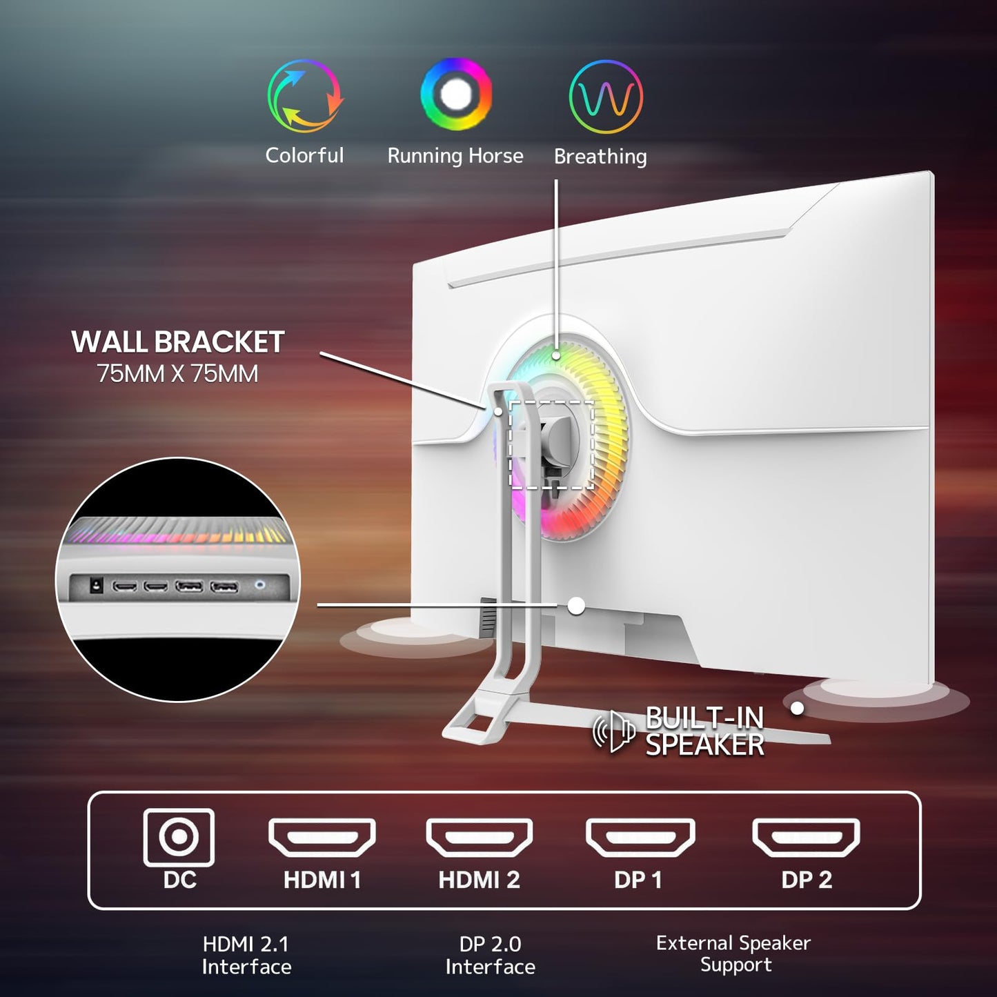 CRUA 32" Curved Gaming Monitor, 4K UHD 3840x2160, 240Hz VA Display, 1500R, AMD FreeSync, 120% sRGB, Built-in Speakers, HDMI 2.1 & DP 1.4, Wall Mountable White PC Monitor for Gaming, Streaming & Work