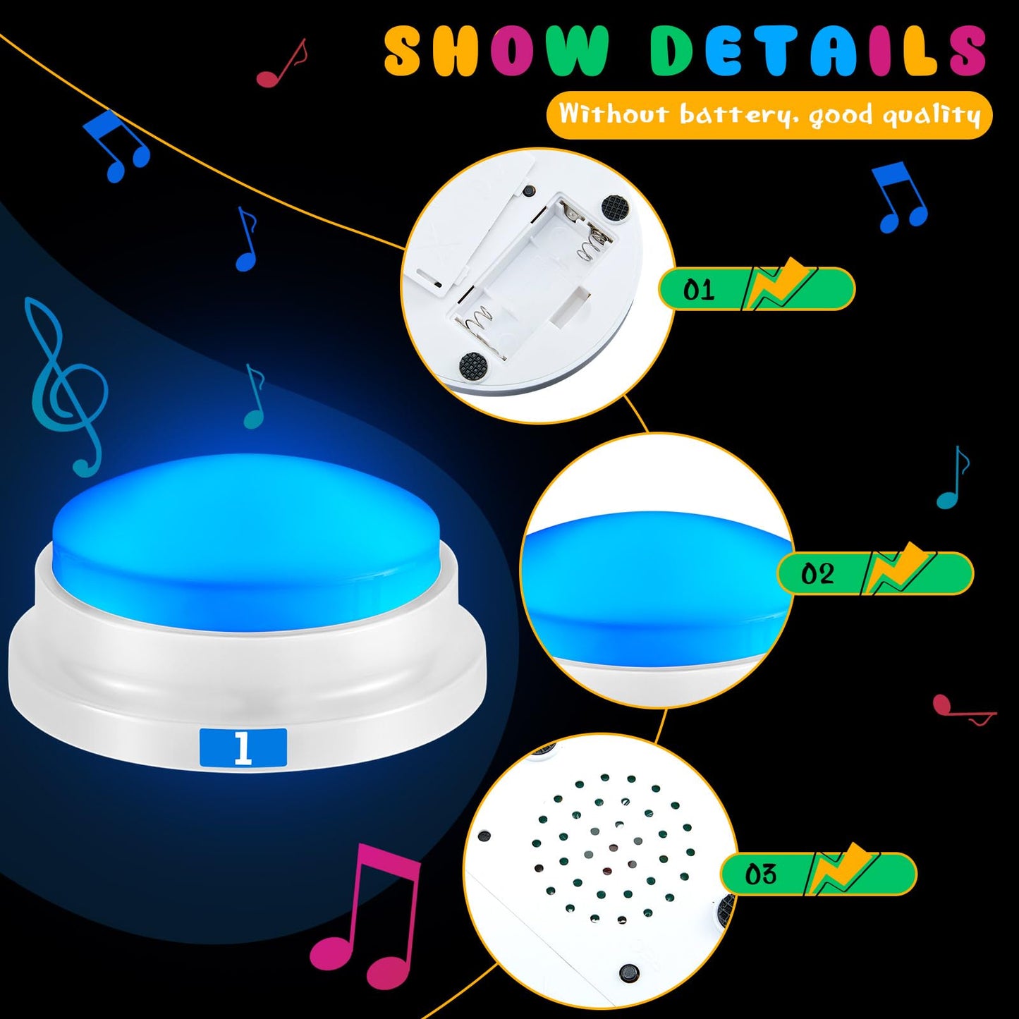 8 Pack Recordable Game Buzzers with Lights & Sound – Loud Trivia & Family Feud Buzzers for Classroom, Parties & Game Nights