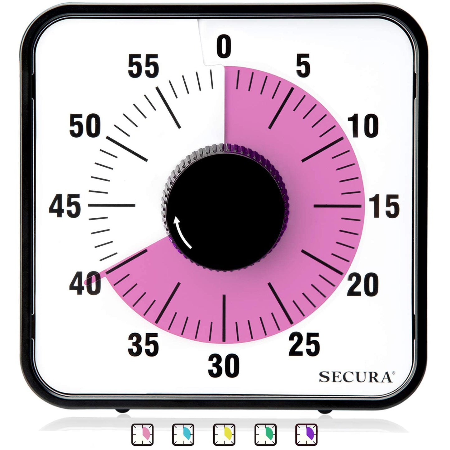 Secura 60-Minute Visual Countdown Timer, 7.5-Inch Oversize Classroom Visual Timer for Kids and Adults, Durable Mechanical Kitchen Timer Clock with Magnetic Backing (Peony Color)