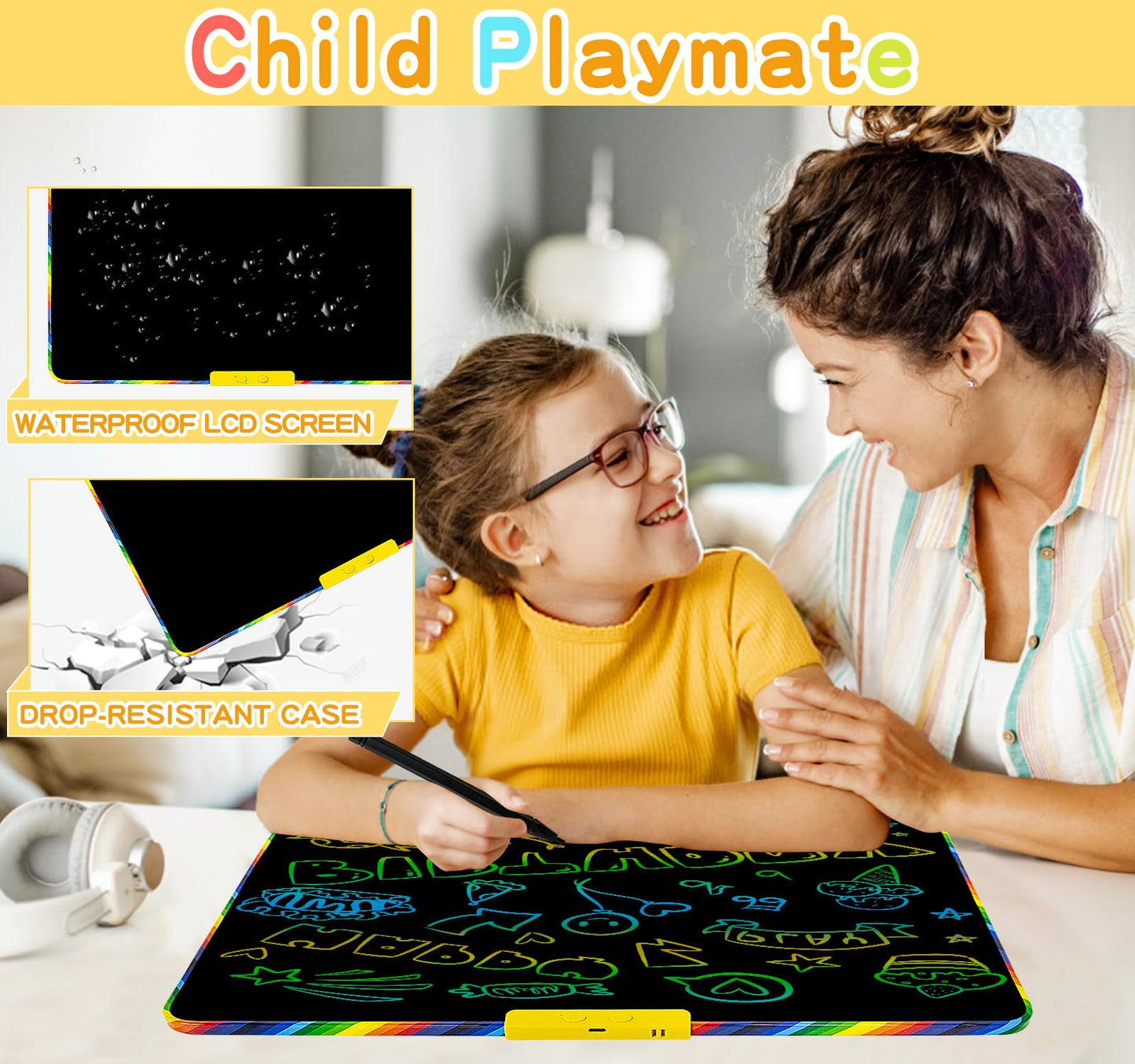 16 Inch 2-in-1 LCD Writing Tablet for Kids with Magnetic Whiteboard Back,Double-Sided Drawing & Learning Board, Reusable Doodle Pad for Toddlers,Educational Toy for Travel & Preschool