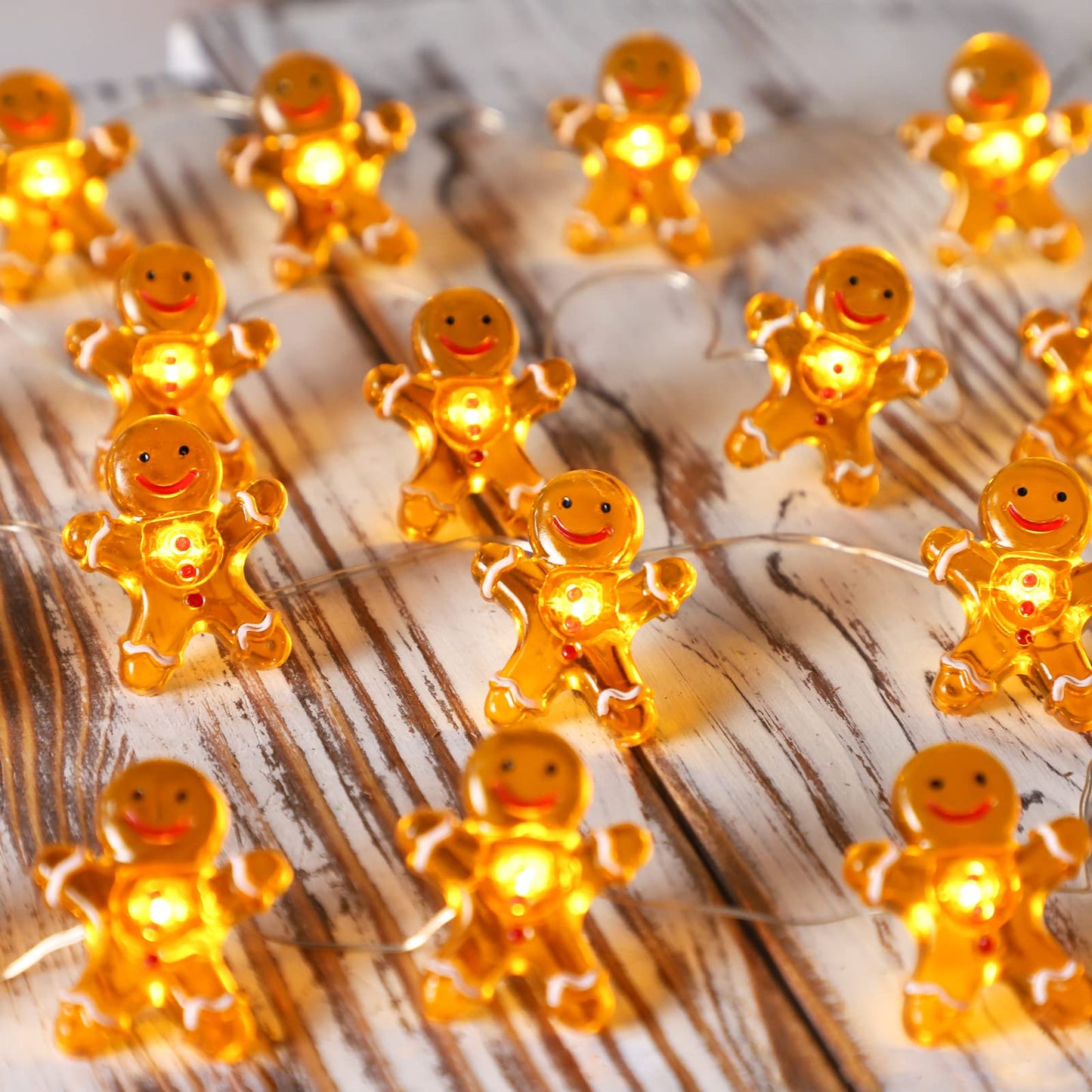FLAVCHARM Christmas String Lights, Battery/USB Operated, Gingerbread Design, Remote Control, Light Amber
