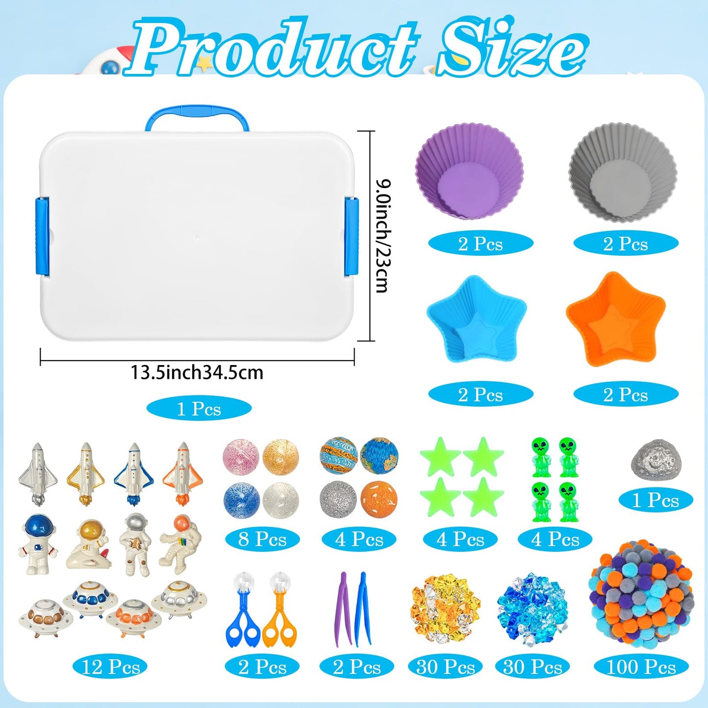 Cinrobiye 206 Pcs Outer Space Sensory Bin Fillers Set with Storage Box, Rocket Spaceship Astronaut Galaxy Accessories, Space Theme Activity Materials for Picnic Sensory Bins, Classroom Home Projects