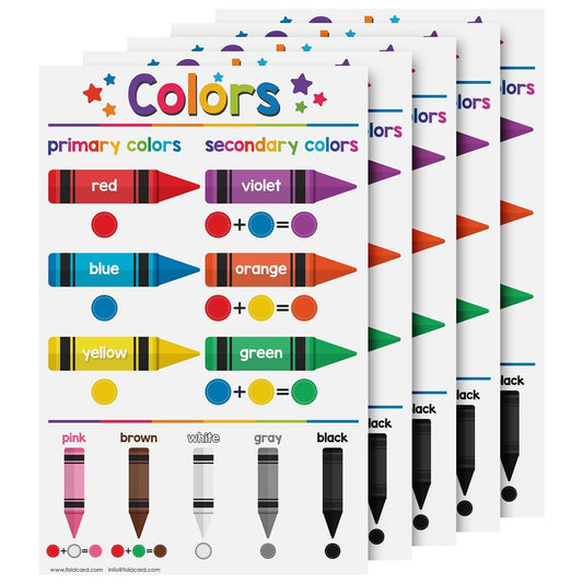 Colors Educational Charts for Preschool to Gradeschool – Bright and Colorful Visual/Learning Aid Wall Art Poster for Classroom or Home | Printed on Glossy Durable Cardstock | 11" x 17" | 5 per Pack