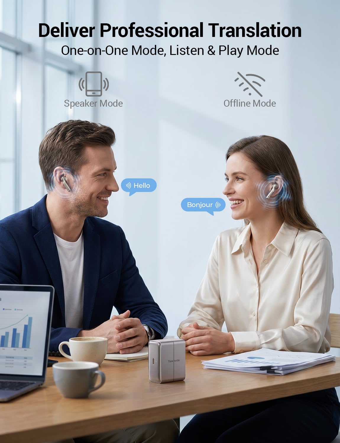 Timekettle W4 Translation Earbuds,Bone-Voiceprint Sensor for Clear Voice in Noise, AI Translator Correction,Protected Privacy with GDPR,Bluetooth,iOS/Android APP for Business & Relationships Gold