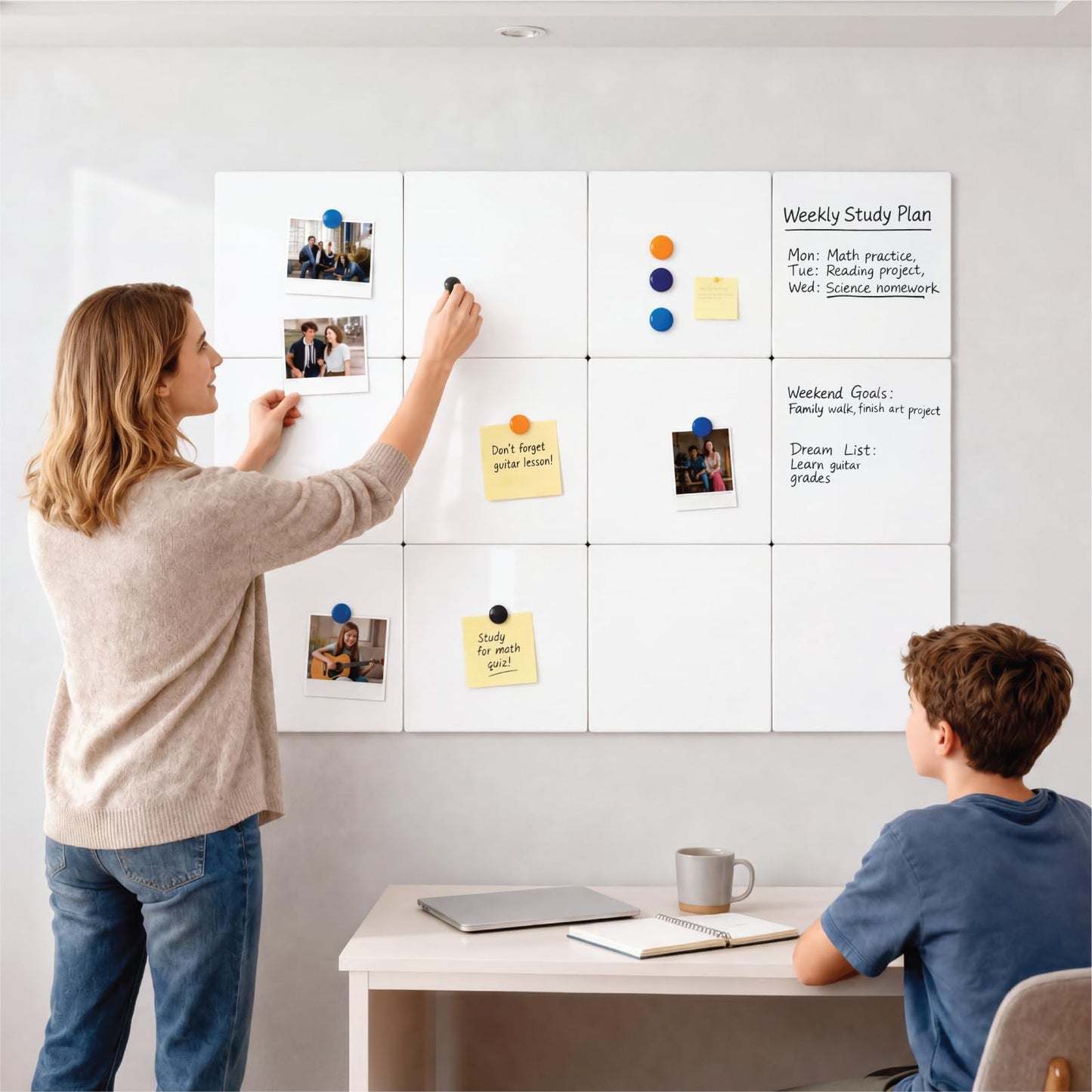 Comix Magnetic Board, 12 Pack Magnetic Whiteboard for wall, 11.8 x 11.8 Inches Dry Erase Board for Kids, Students, White Board Dry Erase Set for Fridge, Office and Home, White