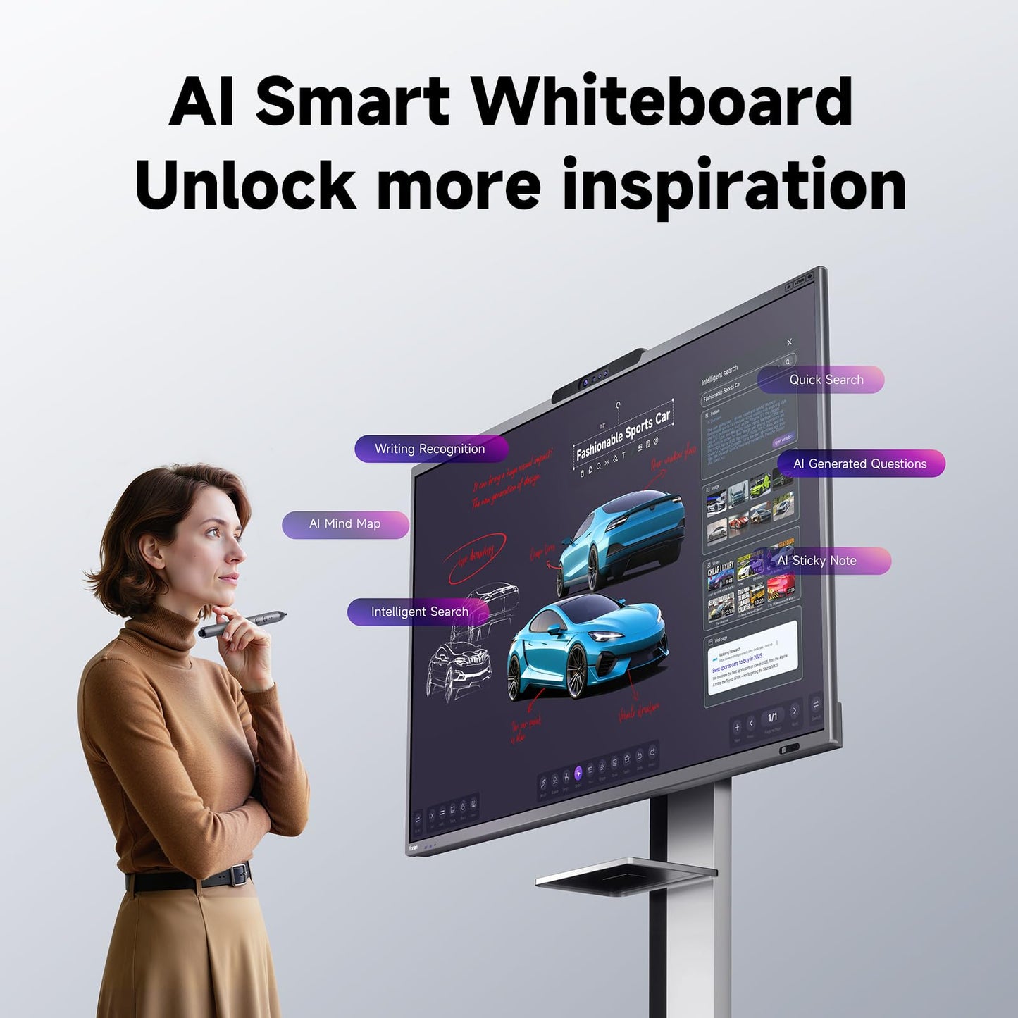 Smart Board AI,86 Inch Interactive Whiteboard,AI-Powered Large Model,AI Quad-Camera,Android 14 and 300+ Free Apps,Electronic Smartboard for Classroom and Office (Board & Wall Mount Only)