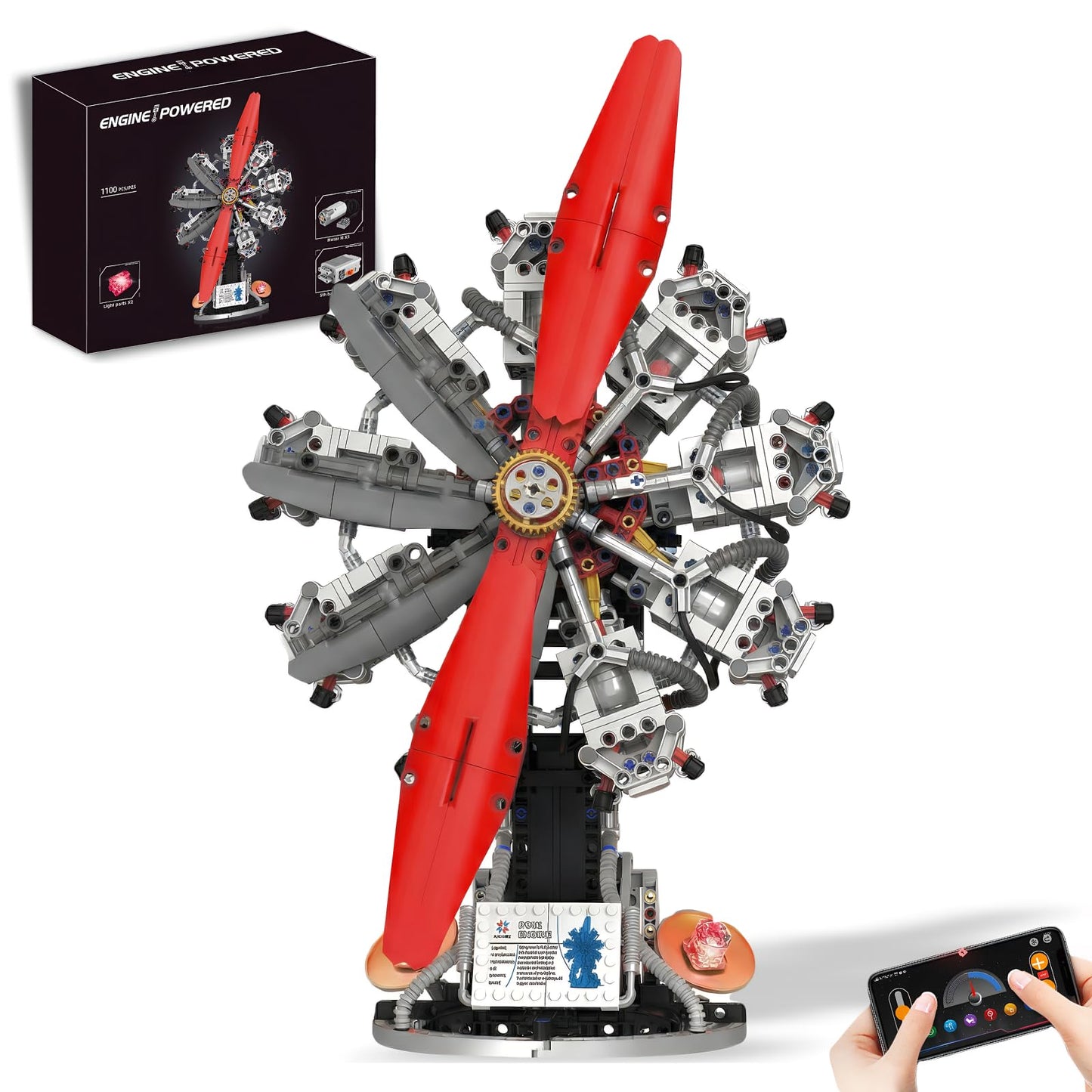 AoreSpty 9-Cylinder Radial Mini Engine Build Kit, Electric Motor a Escala para Armar, 1100Pcs Engine Building, STEM Engineering Kits for Kids Age 8-12, Tech Hobby Gift for Men