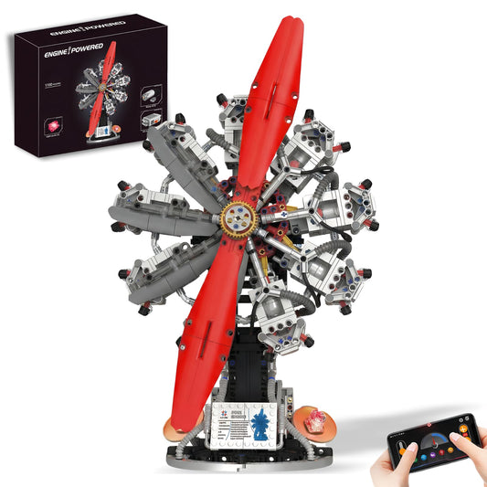 AoreSpty 9-Cylinder Radial Mini Engine Build Kit, Electric Motor a Escala para Armar, 1100Pcs Engine Building, STEM Engineering Kits for Kids Age 8-12, Tech Hobby Gift for Men