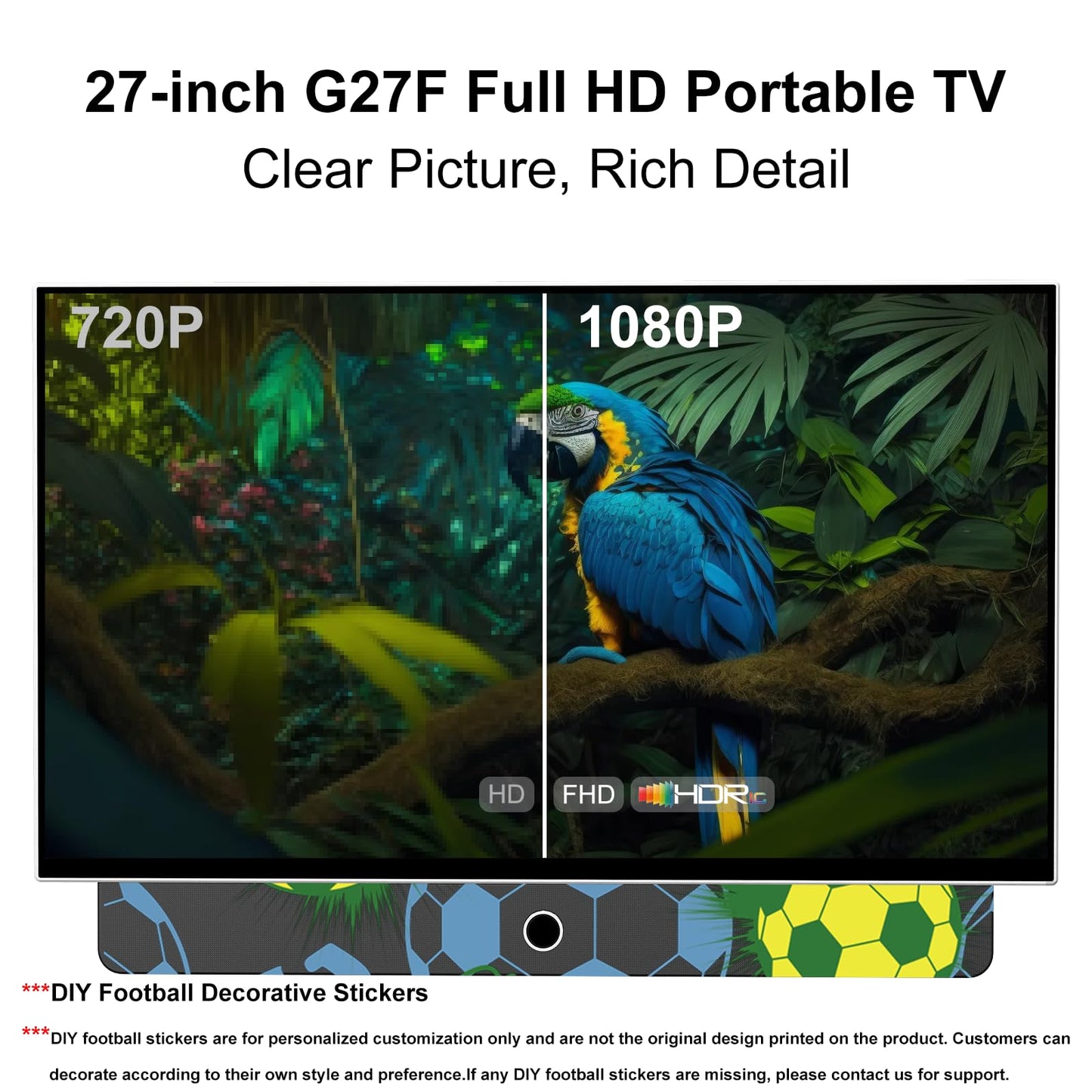 27 Inch Portable Smart TV with Built-in Battery, 1080P FHD Outdoor TV for RV & Camping, HDR10, Dolby Audio, WiFi, Voice Remote, Portable TV for Travel, Bedroom, Game Day & Outdoor Entertainment