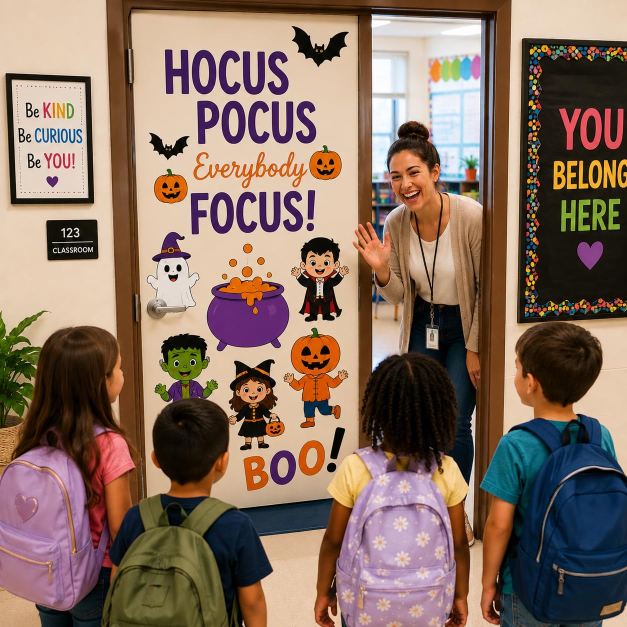 Hello Hallway Classroom Door Decorations for Teachers, Halloween Theme | Reusable Peel & Stick Classroom Door Decor Kit | Preschool, Pre-K & Kindergarten Classroom Decor | Teacher Supplies
