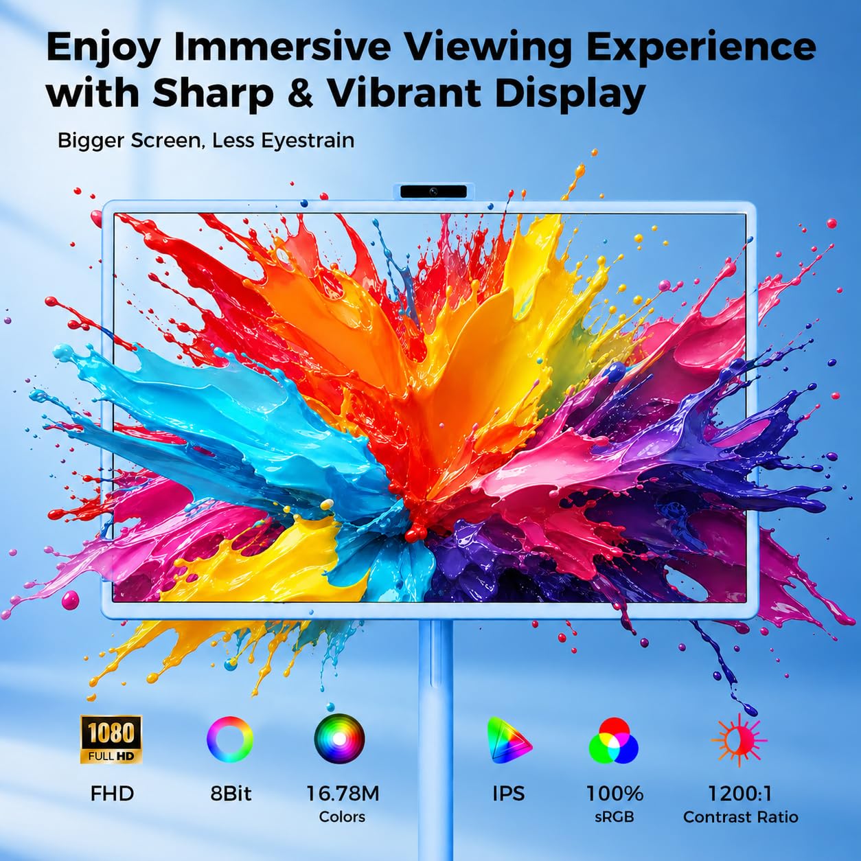 32 Inch Portable Smart TV | 1080P Touch Screen | Android 15 8G+128GB Storage | Movable Monitor on Wheels | 5MP Camera | 38,400 mAh Battery | Voice/Airmouse Remote Control | Versatile Rotatable Display