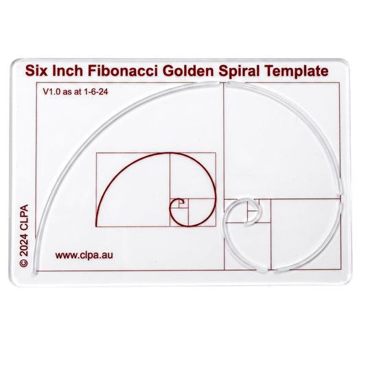 6" Fibonacci Spiral Stencil Template — Golden Ratio Tool for Drawing — Fibonacci Template — Geometric Stencil for Art, Drafting and Quilting — Clear PETG — Made in Australia