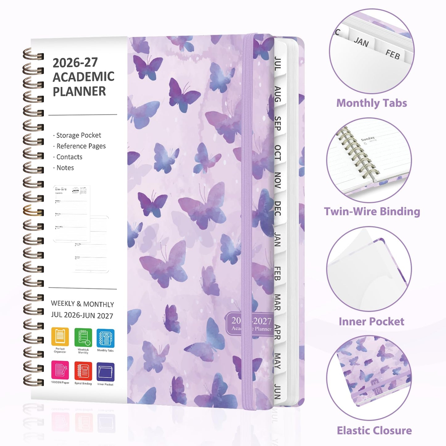 Planner 2026-2027, Weekly and Monthly Academic Planner, July 2026 - June 2027, Hardcover Calendar Agenda Book for School Year Planning, School Supplies for Teacher and Student, A5(6.3'' x 8.5'')