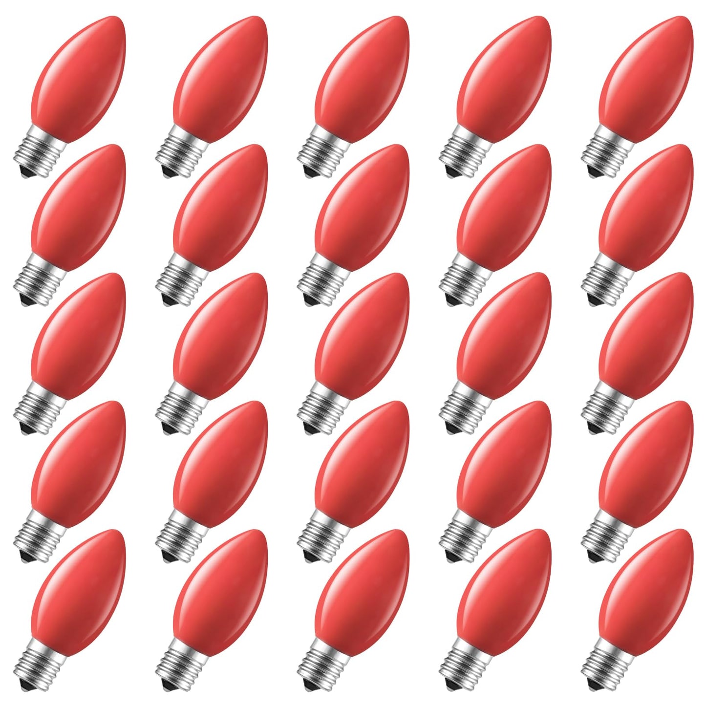 Minetom C9 LED Christmas Light Bulbs, 25 Pack, Shatterproof, Red, E17 Base, Dimmable
