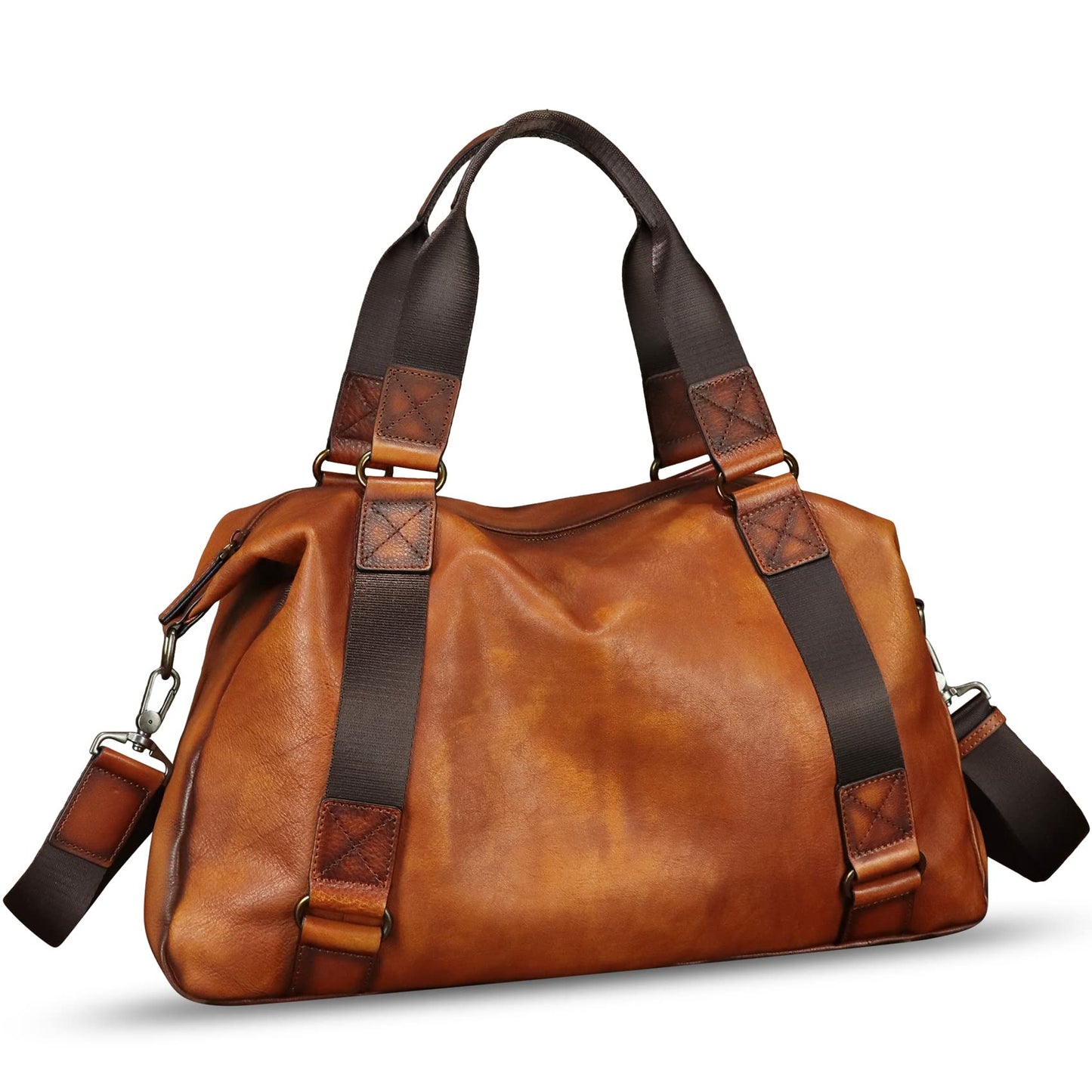 Genuine Leather Messenger Bag for Men Top Handle Handbag Crossbody Sling Laptop Bag Vintage Travel Business Briefcase (Brown)