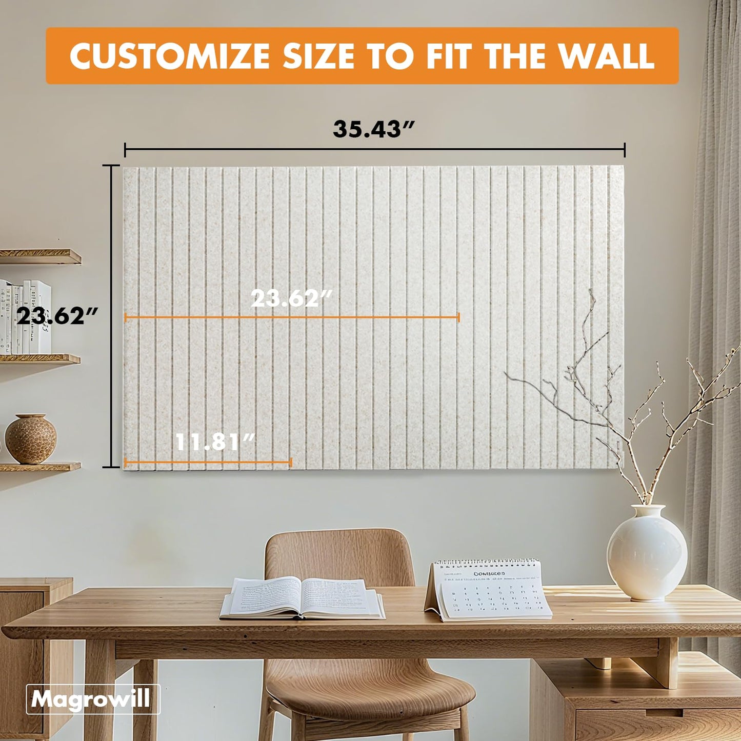 Cork Board Tiles for Wall with Push Pins, Removable 36" x 24" Slat Bulletin Board Sets, Adhesive Pin Board | Magrowill 6 Packs Felt Panels for Interior Wall Decor