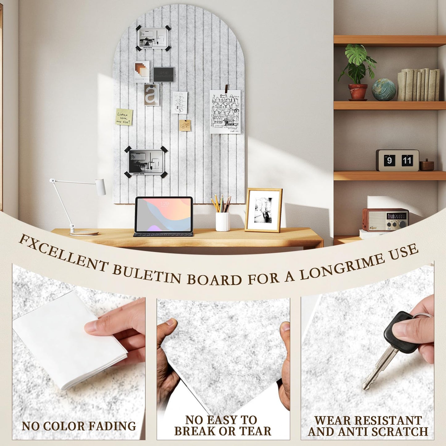 JBER Large Arched Felt Bulletin Board 36" x 24" - 6 Pack Felt Wall Tiles, Cork Board Alternative to Use in Office & Home Decor, Classroom Decor, Vision Board to Display Your Photos(Silver Gray)