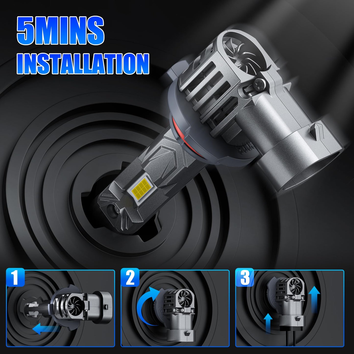 rimthin 9006/HB4 Fog Light Bulbs, Cool White, 2-Pack, IP67, Plug-N-Play with Cooling Fan